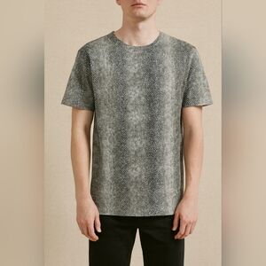 ​Cain & Abel Snakeskin Print T-Shirt Medium Black White Side Slits Streetwear
